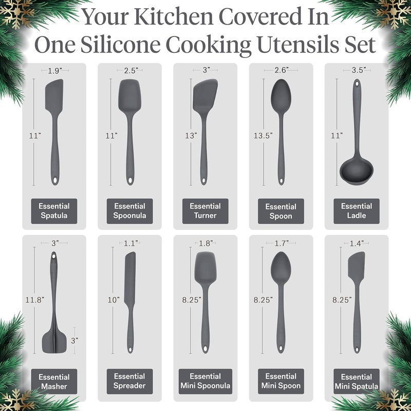 Get It Right GIR: 10 Piece Silicone Essentials Kitchen utensils set - Ladle, Spatula, Flip, Spoon & Spoonula - Non toxic cooking utensils for Nonstick Cookware, Cooking and Baking - Charcoal - Image 3