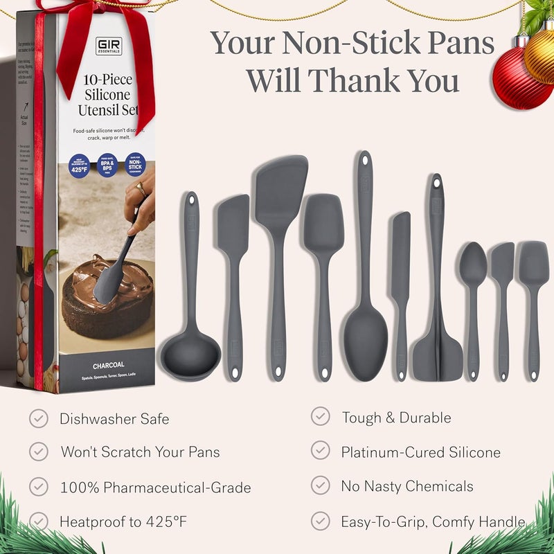 Get It Right GIR: 10 Piece Silicone Essentials Kitchen utensils set - Ladle, Spatula, Flip, Spoon & Spoonula - Non toxic cooking utensils for Nonstick Cookware, Cooking and Baking - Charcoal - Image 4