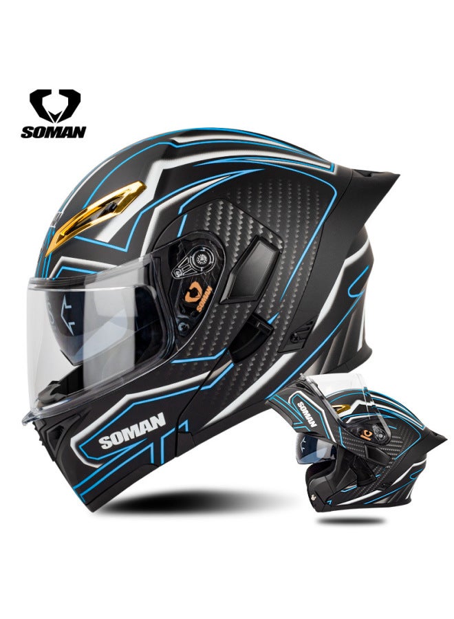 Dumb Black Blue Flower Popular Soman Electric Scooter Helmet For Women In Summer, Sun Protection, Men's Flip-up Helmet Motorcycle Dual-mirror Full-face Helmet Helmet