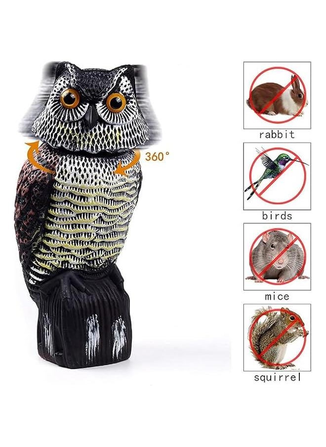 HOOKOR Fake Owl,Owl Decoy to Scare Birds Squirrels, Realistic Owl Scarecrow with 360°Rotating Head & Auto Make Sound Once Less Than 1M Distance to Scare Away Birds, Squirrels Nature Enemy  - Image 2
