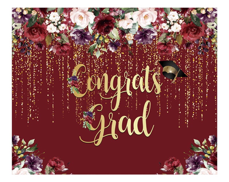 فاني تري 118 × 95 خلفية حفلة تخرج مبروك دفعة 2024 زهور بورجوندي حمراء لامعة خلفية تصوير تخرج للنساء والسيدات والفتيات لتهنئة حفلات التخرج لافتة كشك الصور