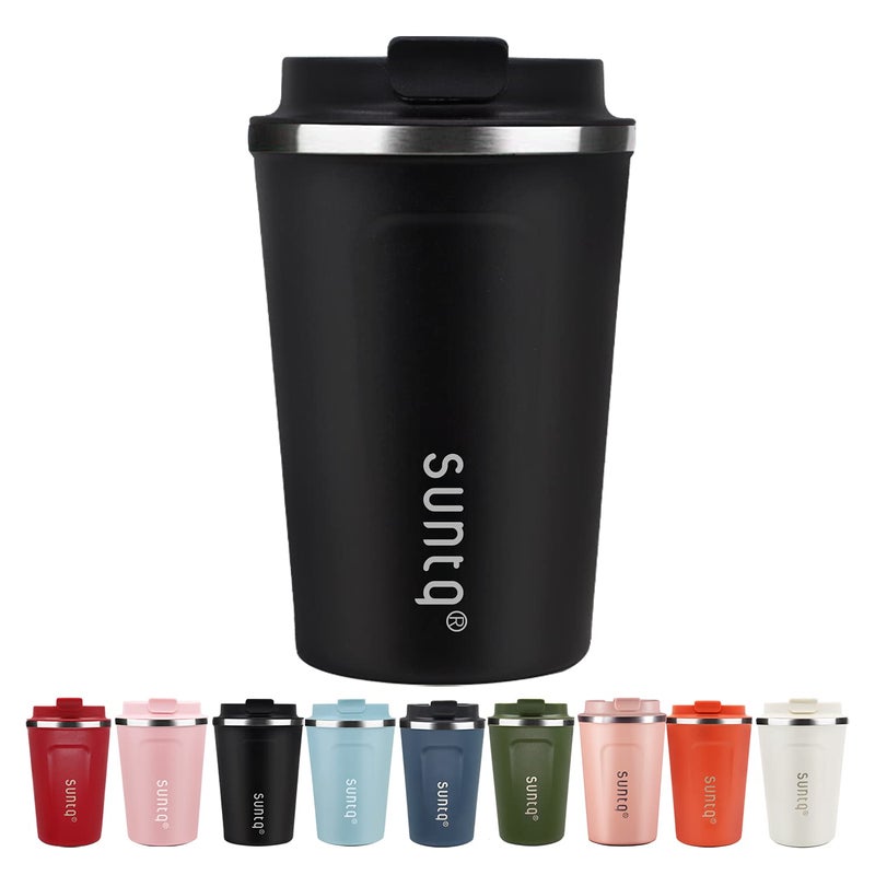SUNTQ Reusable Coffee Cups Travel  Coffee Travel Mug with Leakproof Lid  Thermal Mug Insulated Cup  Stainless Steel Coffee Travel Cup  for Hot and Cold Drinks 13oz380ml Black