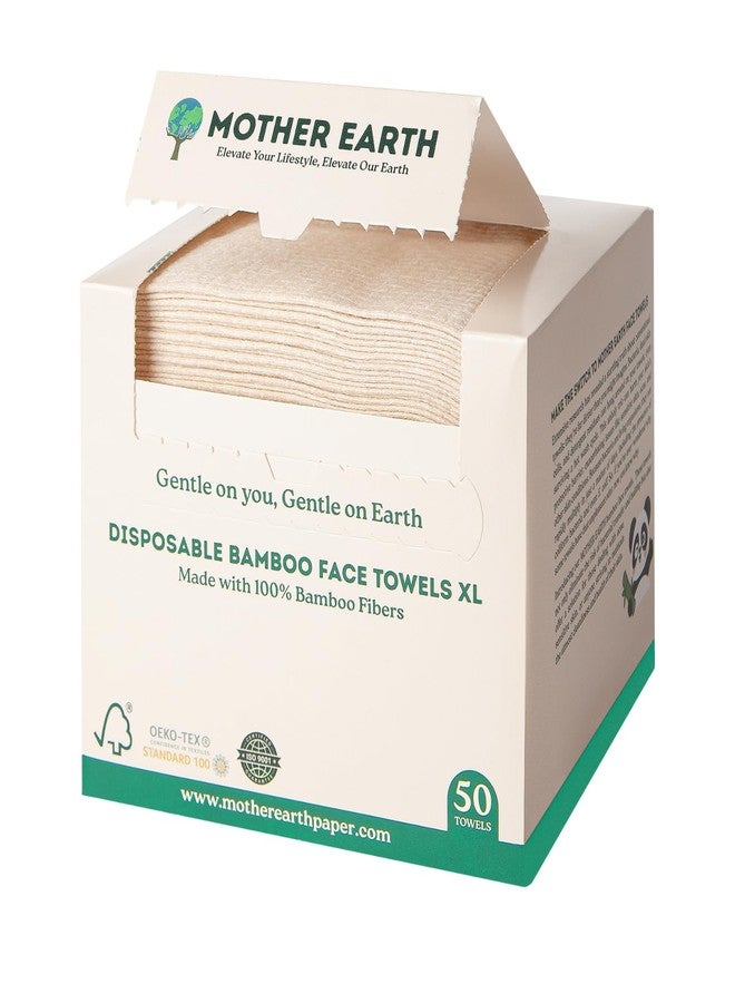 MOTHER EARTH Bamboo Face Towels XL - Hypoallergenic and Disposable Face Wipes | Dry Makeup Removers | Made from Bamboo Viscose | Extra Soft for Sensitive Skin (50 Towels) - Image 1