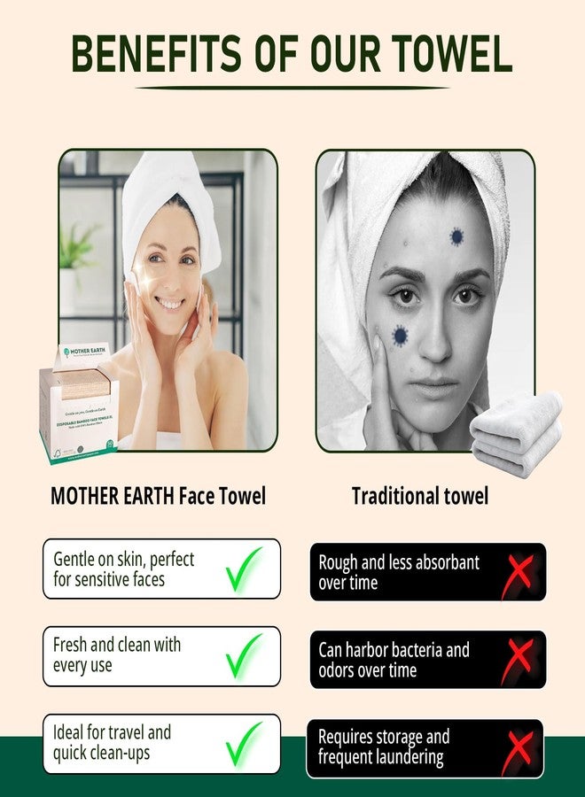 MOTHER EARTH Bamboo Face Towels XL - Hypoallergenic and Disposable Face Wipes | Dry Makeup Removers | Made from Bamboo Viscose | Extra Soft for Sensitive Skin (50 Towels) - Image 3