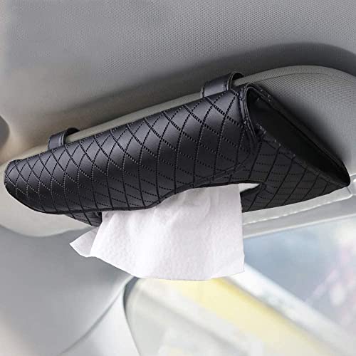 KeepCart Car Sun Visor Tissue Paper Box Case Auto Interior Decoration Accessories Holder PU Leather Tissue Box for Car/Truck (Black) - Image 1