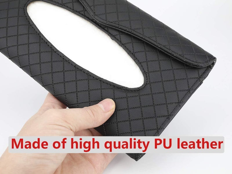 KeepCart Car Sun Visor Tissue Paper Box Case Auto Interior Decoration Accessories Holder PU Leather Tissue Box for Car/Truck (Black) - Image 3