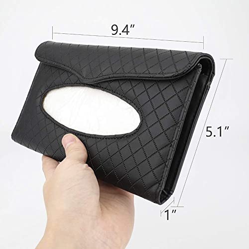 KeepCart Car Sun Visor Tissue Paper Box Case Auto Interior Decoration Accessories Holder PU Leather Tissue Box for Car/Truck (Black) - Image 4