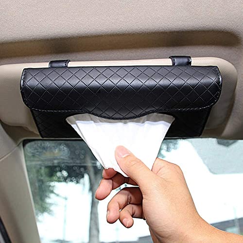 KeepCart Car Sun Visor Tissue Paper Box Case Auto Interior Decoration Accessories Holder PU Leather Tissue Box for Car/Truck (Black) - Image 2