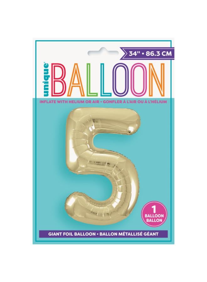 Unique 34" Gold Foil Number 5 Balloon - Image 1