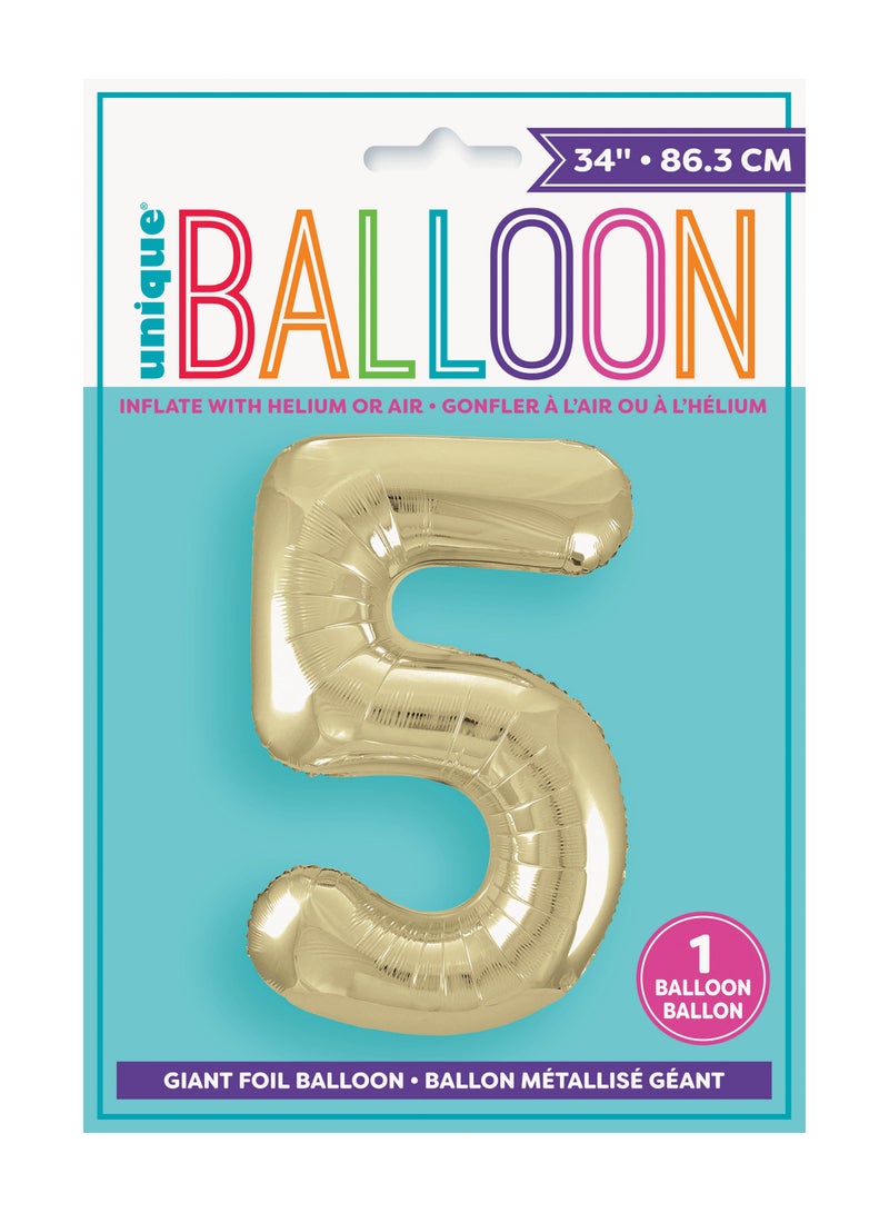 Unique 34" Gold Foil Number 5 Balloon - Image 3