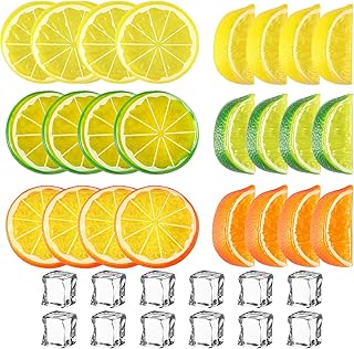Cindeer Cindeer 24 Pcs Fake Lemons Slices Blocks and 12 Pcs Acrylic Ice Cube Set Decorative Artificial Fake Ice Cubes Reusable  - Image 1