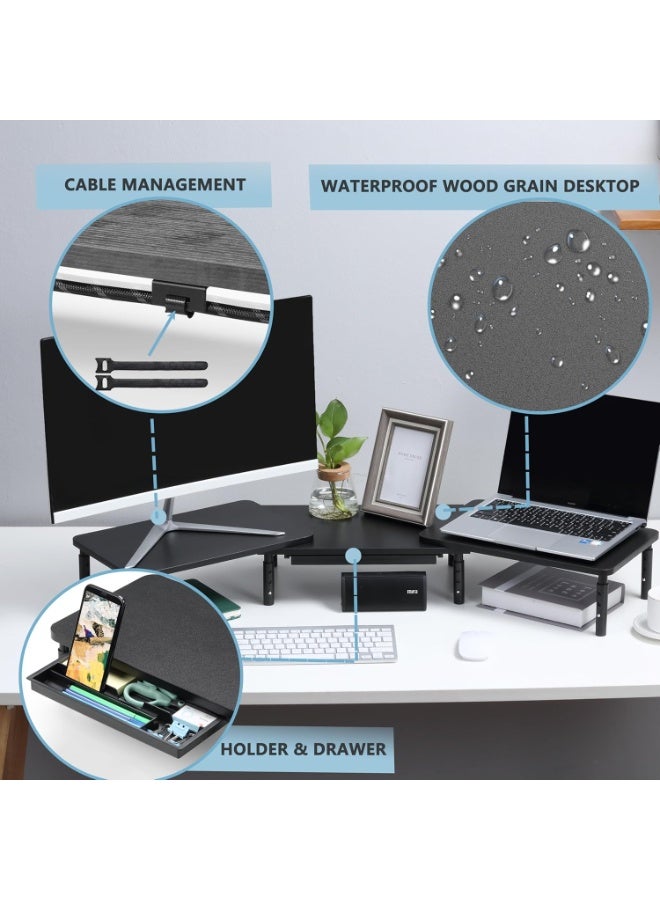 ETHU Dual Monitor Stand,Double Monitor Riser for PC,Computer, Laptop and Printer,3 Adjustable Shelf Length and Angle Desktop Stand Organizer with Phone Holder and Drawer - Image 2