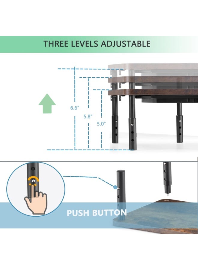ETHU Dual Monitor Stand,Double Monitor Riser for PC,Computer, Laptop and Printer,3 Adjustable Shelf Length and Angle Desktop Stand Organizer with Phone Holder and Drawer - Image 3