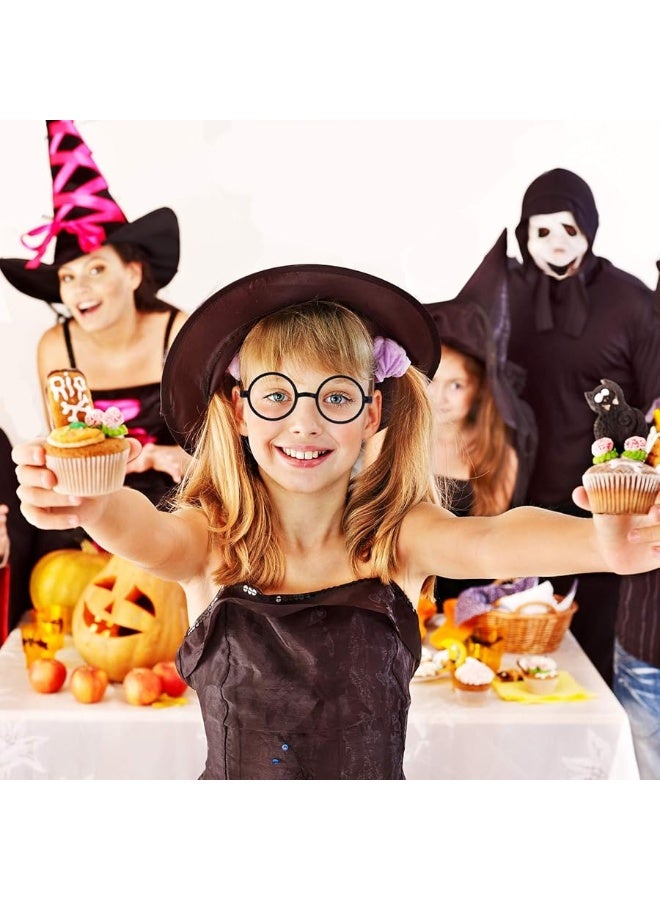 TUPARKA 30 Pieces Wizard Round Glasses Frame No Lenses Eyeglasses with 30 Pieces Lightning Bolt Tattoos for Kids Halloween Party Bag Fillers - Image 1