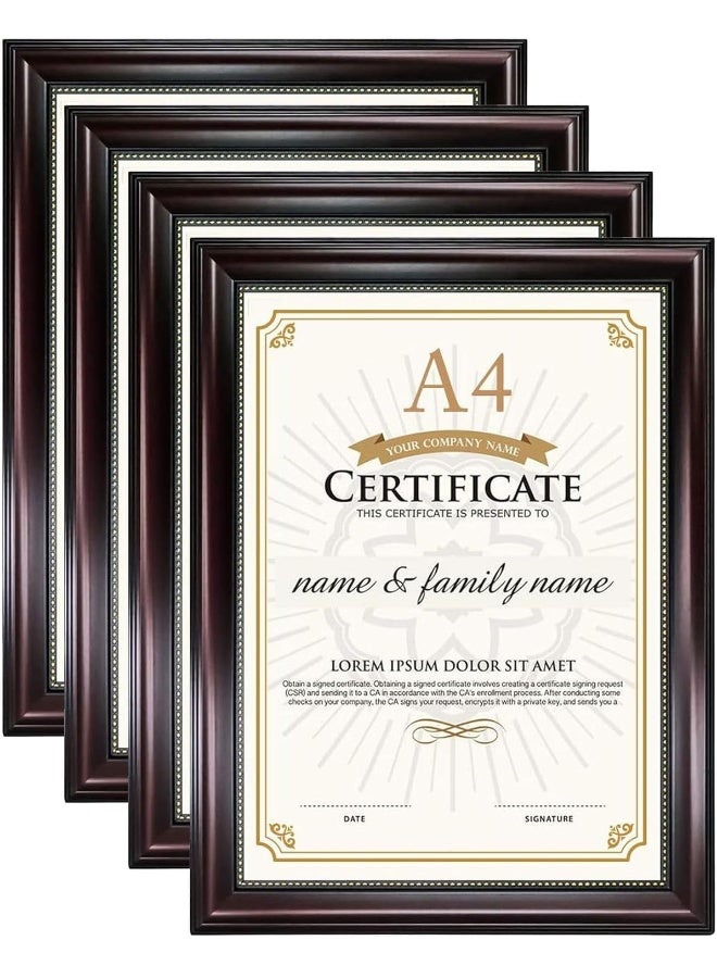 Decorhills Decorhills A4 Certificate Frame, Real Glass, Wall Mounted & Tabletop Display, Mahogany with Gold Beaded, Frame Size 26.5x35.3cm Pack of 4  - Image 1