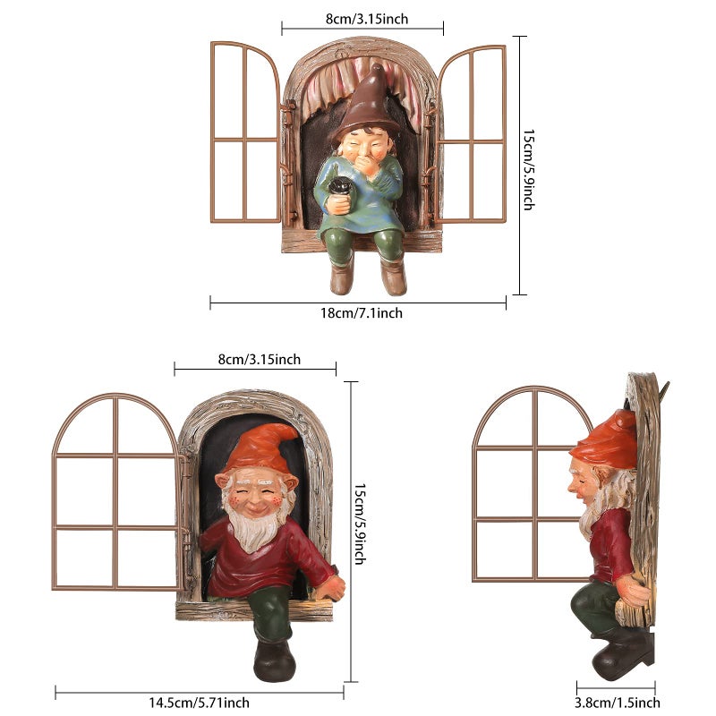 Jetec 2 Pieces Garden Gnome Statue Elf Out The Door Tree Hugger Garden Peeker Yard Art Tree Sculpture Gnome Decoration Outdoor for Patio Yard Lawn Porch Ornament (Classic Style) - Image 2