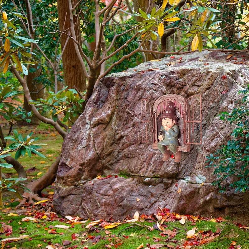 Jetec 2 Pieces Garden Gnome Statue Elf Out The Door Tree Hugger Garden Peeker Yard Art Tree Sculpture Gnome Decoration Outdoor for Patio Yard Lawn Porch Ornament (Classic Style) - Image 4