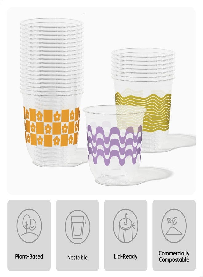 TOSSWARE NATURAL 12oz Arc - Retro Art - Plant Based 98mm Cups - Plastic Alternative for Parties, Bachelorettes, Weddings - Recyclable Theme Cold Cups - Set of 24 - Image 2