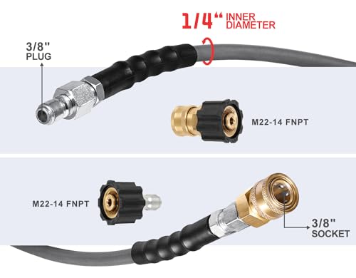 YAMATIC Non Marking 1/4" 4200 PSI Pressure Washer Hose 50 FT for Hot/Cold Water Rubber Wire Braided, Kink Resistant Swivel Quick Connection, Industry Grade for Power Washer, Super Wear Resistant - Image 3