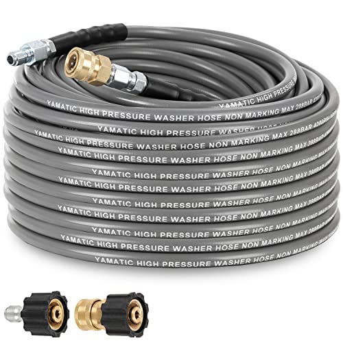 YAMATIC Non Marking 1/4" 4200 PSI Pressure Washer Hose 50 FT for Hot/Cold Water Rubber Wire Braided, Kink Resistant Swivel Quick Connection, Industry Grade for Power Washer, Super Wear Resistant - Image 1