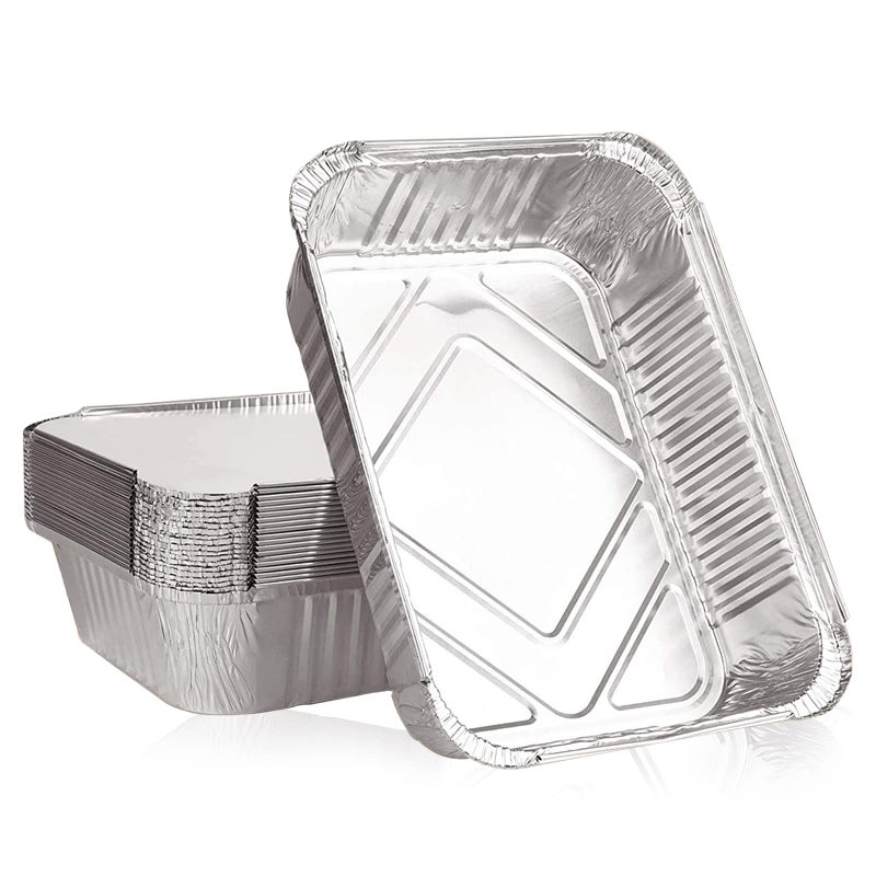Gtwinsone Aluminium Foil Trays 20 Pack Tin Containers with Lids 1000ML Medium Disposable for Baking BBQ Roasting Takeaway Cooking Freezer Storage Food 215x16x5cm Silver