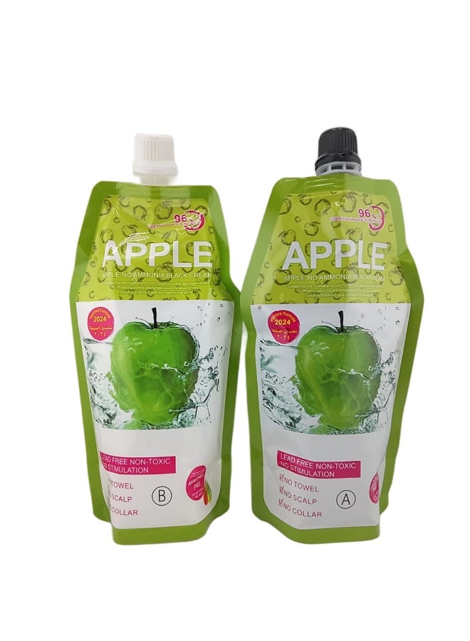 Apple No Ammonia Natural Black Hair Color Cream Kit 1000ml (500ml + 500ml) | Permanent Hair Dye for Gray Coverage | Long Lasting Natural Black Color | Nourishing & Shining Formula