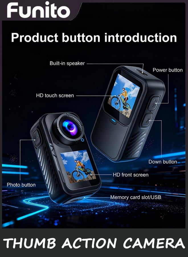 Funito Dual Screen Sports Body Camera | 128G Thumb Action Camera, Wearable on Chest for POV Shooting: Waterproof Action Camera for Running Cycling Swimming Hiking Adventures etc. - Image 3