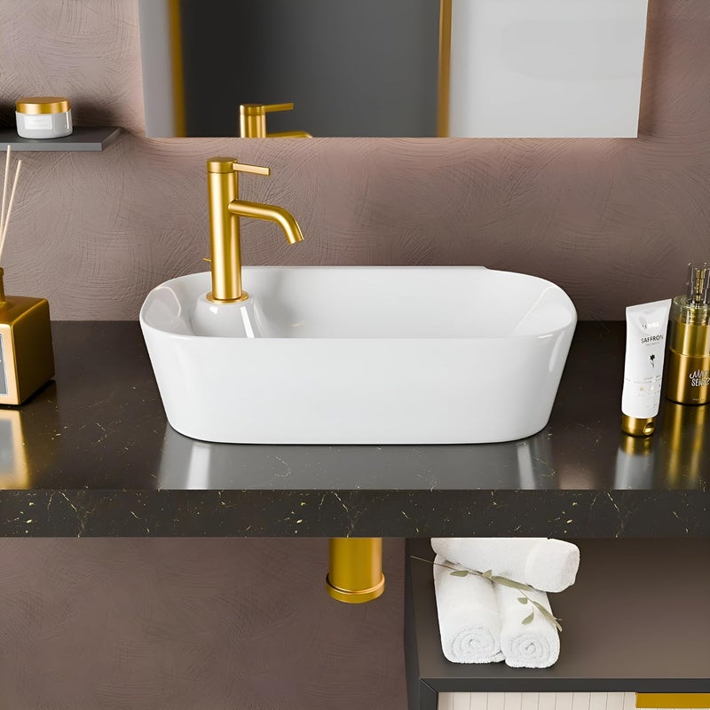 SYON Syon BRIO Premium Ceramic Table Top Wall Hung Wash Basin for Bathroom Living Room 18x10  - Image 3