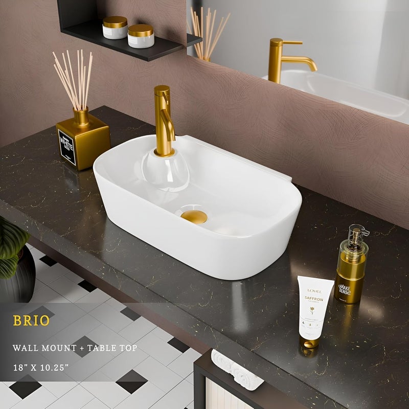 SYON Syon BRIO Premium Ceramic Table Top Wall Hung Wash Basin for Bathroom Living Room 18x10  - Image 2