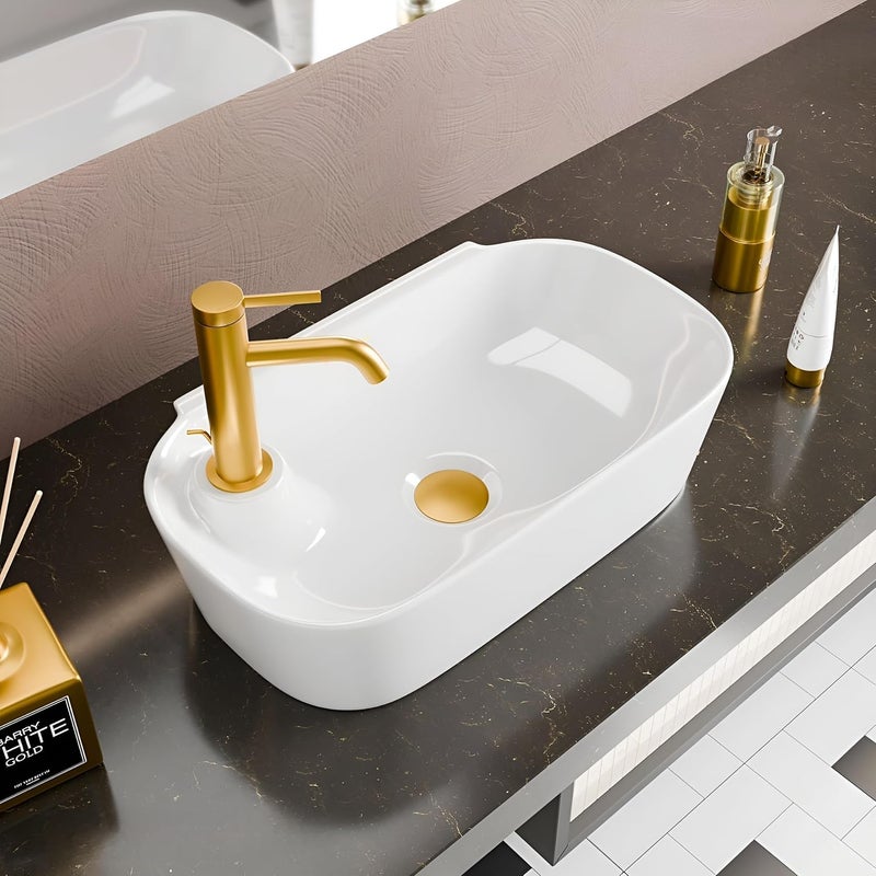 SYON Syon BRIO Premium Ceramic Table Top Wall Hung Wash Basin for Bathroom Living Room 18x10  - Image 1