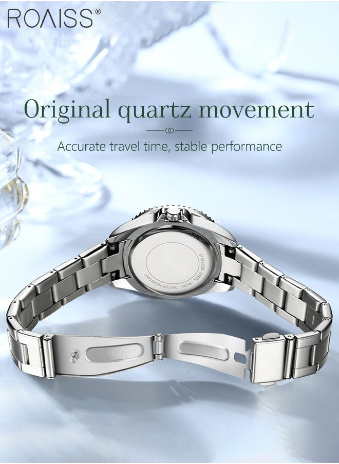 roaiss - Women's Steel Strap Quartz Watch Analog Display Round Green Dial with Zirconium Diamond Decoration Waterproof Luxurious Wristwatch as Gift for Ladies - Image 1