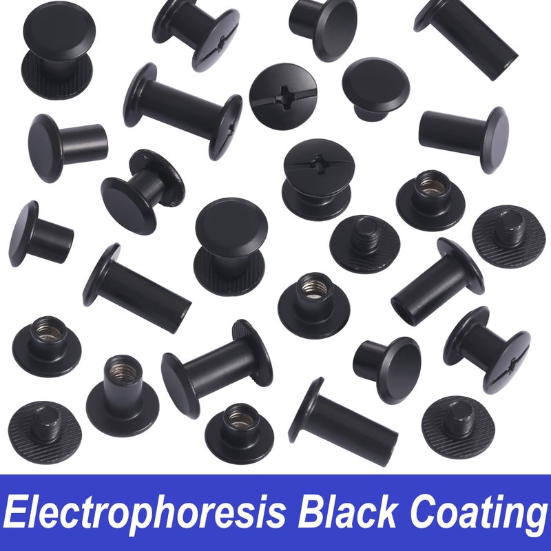 YORANYO 100Sets Black Chicago Screws Leather Rivets Kit for Fabric Leather Crafting Assorted 6 Sizes Chicago Binding Screws for Decorate and Repair Belt Bag Shoes Purse Pet Collar Clothing Bookbinding - Image 3