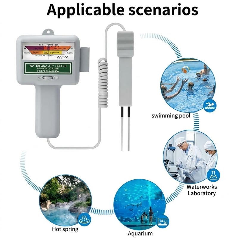 2-in-1 Digital Pool Water Tester for pH & Chlorine (CL2) – Professional Water Quality Meter with Dual Scale Display, Handheld Electronic pH and Chlorine Level Tester for Swimming Pools, Spas, Hot Tubs - Image 3