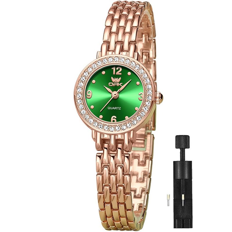 OPK Watch for Women Green Rose Gold Fashion Diamond Wrist Watches for Girls Ladies Female Analog Quartz Stainless Steel Waterproof - Image 1
