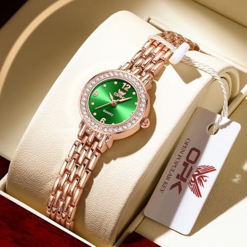 OPK Watch for Women Green Rose Gold Fashion Diamond Wrist Watches for Girls Ladies Female Analog Quartz Stainless Steel Waterproof - Image 2