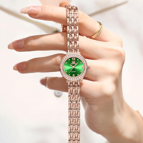 OPK Watch for Women Green Rose Gold Fashion Diamond Wrist Watches for Girls Ladies Female Analog Quartz Stainless Steel Waterproof - Image 3