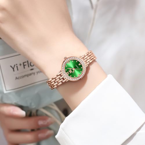 OPK Watch for Women Green Rose Gold Fashion Diamond Wrist Watches for Girls Ladies Female Analog Quartz Stainless Steel Waterproof - Image 5