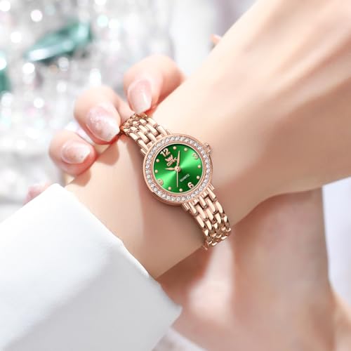 OPK Watch for Women Green Rose Gold Fashion Diamond Wrist Watches for Girls Ladies Female Analog Quartz Stainless Steel Waterproof - Image 4