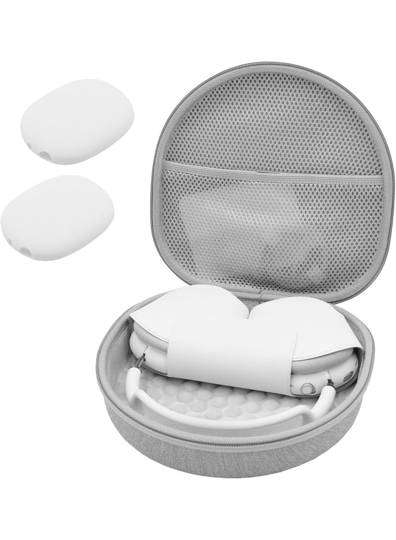 Airpods Max Case, Hard Travel Carrying Headphone Case with Silicone Earpad Cover & Mesh Pocket, Airpod Max Accessories Bag -Grey - Image 1