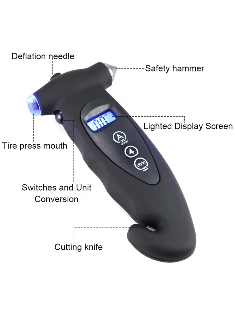 جهاز قياس ضغط الإطارات 5 في 1، جهاز مراقبة رقمي لضغط هواء إطارات السيارة، شاشة LCD مع مطرقة - Image 2