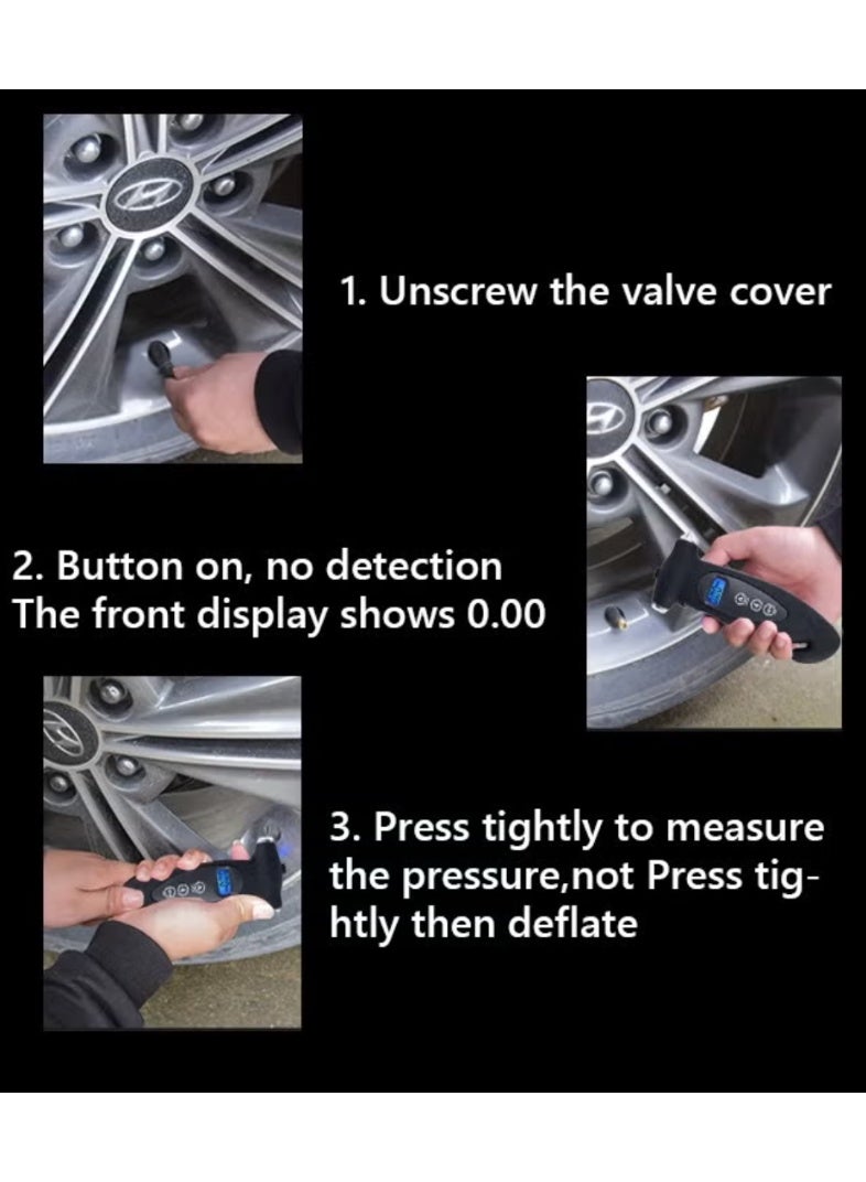 جهاز قياس ضغط الإطارات 5 في 1، جهاز مراقبة رقمي لضغط هواء إطارات السيارة، شاشة LCD مع مطرقة - Image 4