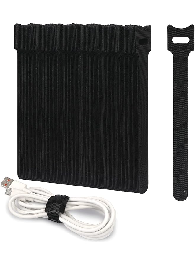 PROMASS promass Cable Ties Reusable Cord Organizer, 100PCS 6-inch Fastening Cord Ties Cable Straps, Adjustable Cable Management Straps Hook Loop Cord Organizer Wire Ties for Home, Office (0.48x6in, Black)  - Image 1