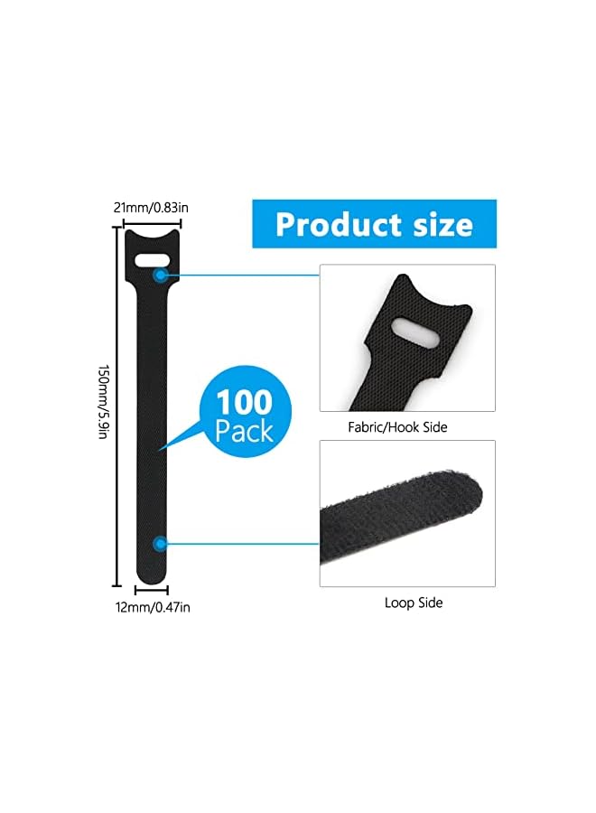 PROMASS promass Cable Ties Reusable Cord Organizer, 100PCS 6-inch Fastening Cord Ties Cable Straps, Adjustable Cable Management Straps Hook Loop Cord Organizer Wire Ties for Home, Office (0.48x6in, Black)  - Image 2