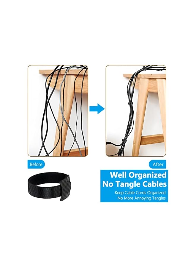 PROMASS promass Cable Ties Reusable Cord Organizer, 100PCS 6-inch Fastening Cord Ties Cable Straps, Adjustable Cable Management Straps Hook Loop Cord Organizer Wire Ties for Home, Office (0.48x6in, Black)  - Image 4