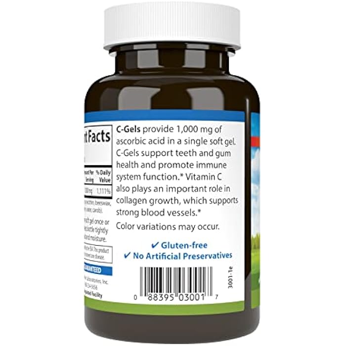 Carlson - C-Gels, 1000mg, Vitamin C Softgels, Immune Support & Heart Health, Vitamin C Softgels, Antioxidant, Vitamin C Supplement, 100 Softgels - Image 3