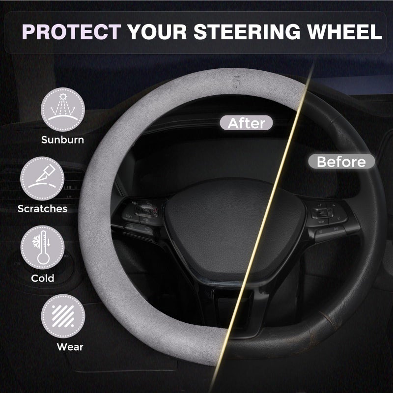 FLORICH Winter Steering Wheel Cover, Microfiber Suede Car Steering Wheel Covers with Anti-Slip Lining, Breathable Elastic Car Steering Wheel Protector Soft, Universal Standard Size 14-15 inch - Image 4