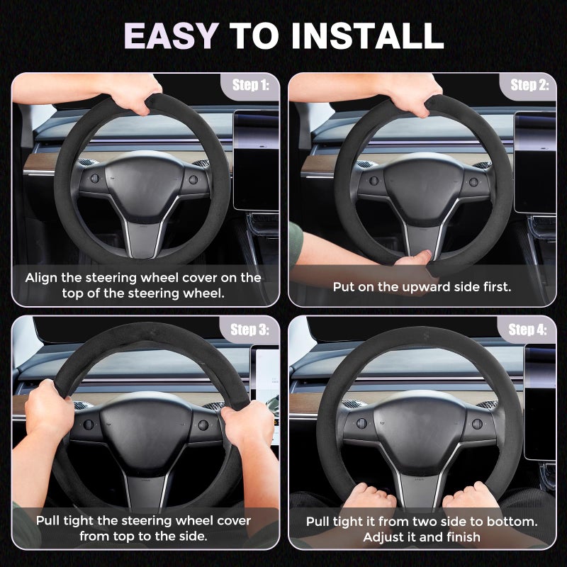 FLORICH Winter Steering Wheel Cover, Microfiber Suede Car Steering Wheel Covers with Anti-Slip Lining, Breathable Elastic Car Steering Wheel Protector Soft, Universal Standard Size 14-15 inch - Image 5