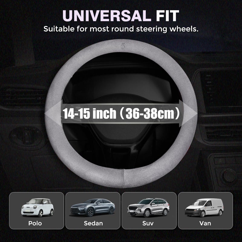 FLORICH Winter Steering Wheel Cover, Microfiber Suede Car Steering Wheel Covers with Anti-Slip Lining, Breathable Elastic Car Steering Wheel Protector Soft, Universal Standard Size 14-15 inch - Image 3