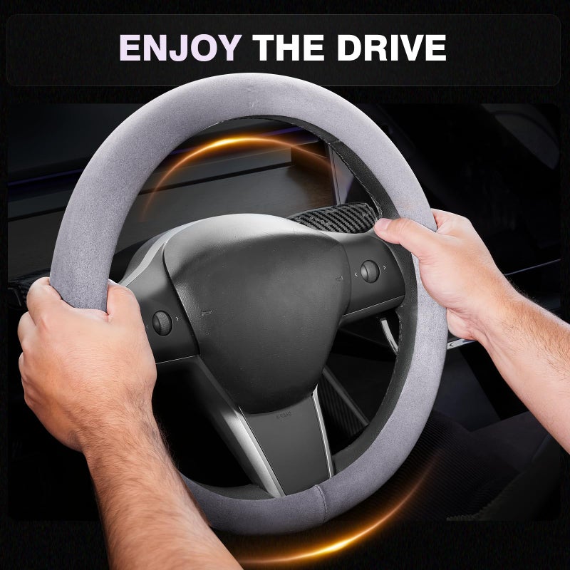 FLORICH Winter Steering Wheel Cover, Microfiber Suede Car Steering Wheel Covers with Anti-Slip Lining, Breathable Elastic Car Steering Wheel Protector Soft, Universal Standard Size 14-15 inch - Image 2