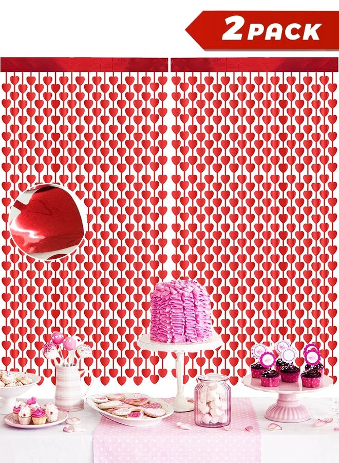 Organizer 2 Pack Valentines Decorations,Valentines Party Decoration, 3.3x6.6ft Red Heart Shape Tinsel Foil Fringe Curtain Valentines Photo Backdrop, Streamer Backdrop for Birthday, Engagement, Wedding - Image 1